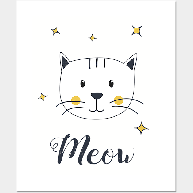 Cute cat Wall Art by white.ink